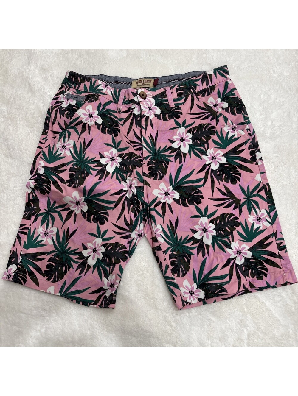 Hudson & Barrow NYC Men's Tropical Floral Camo Shorts Pink Green Size 32 Casual